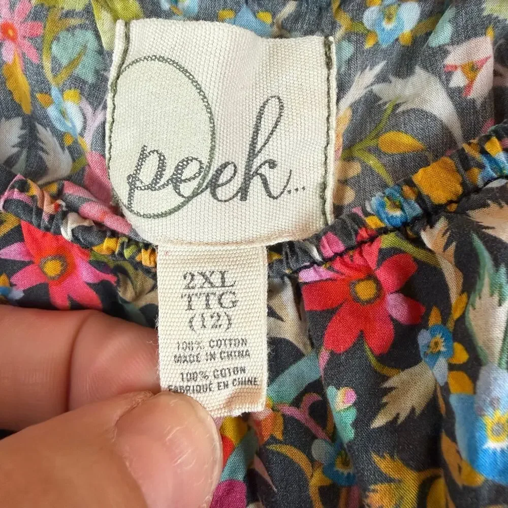 Peek Cotton Floral Peplum Ruffle Bell Sleeve Top Blouse Girls 2XL 12